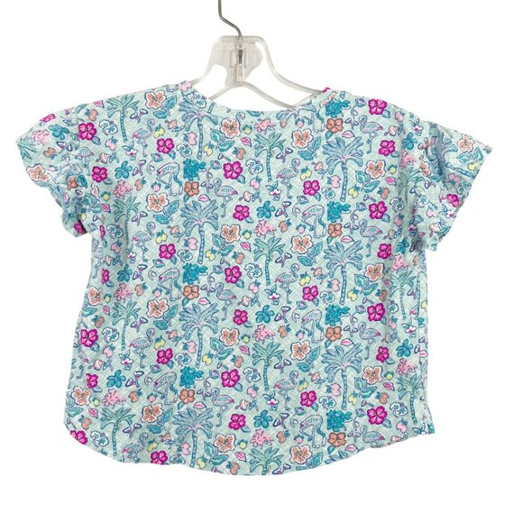 Vineyard Vines Blue Tropical Floral Flamingo Print Short Sleeve Top Kids Size XS - Picture 2 of 5